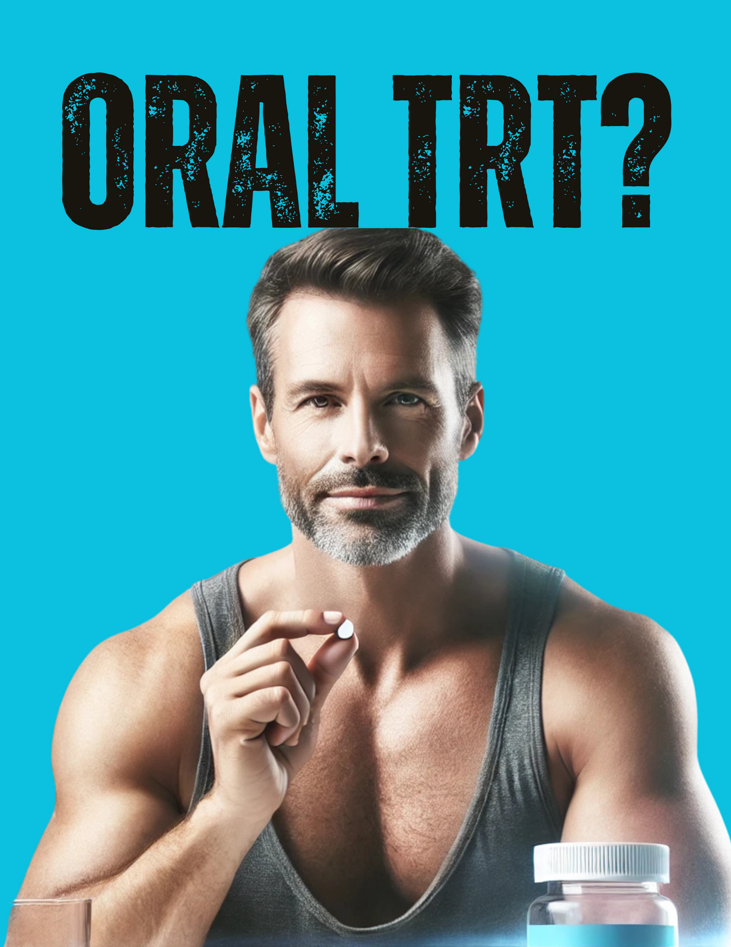 "Middle-aged man taking an oral TRT pill, representing options to buy Anavar online, oral TRT buy online, and buy Tren for hormone optimization and performance enhancement